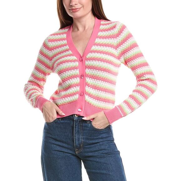 &Isla Sweaters - &Isla Womens  Betty Scallop Stripe Cardigan, Pink